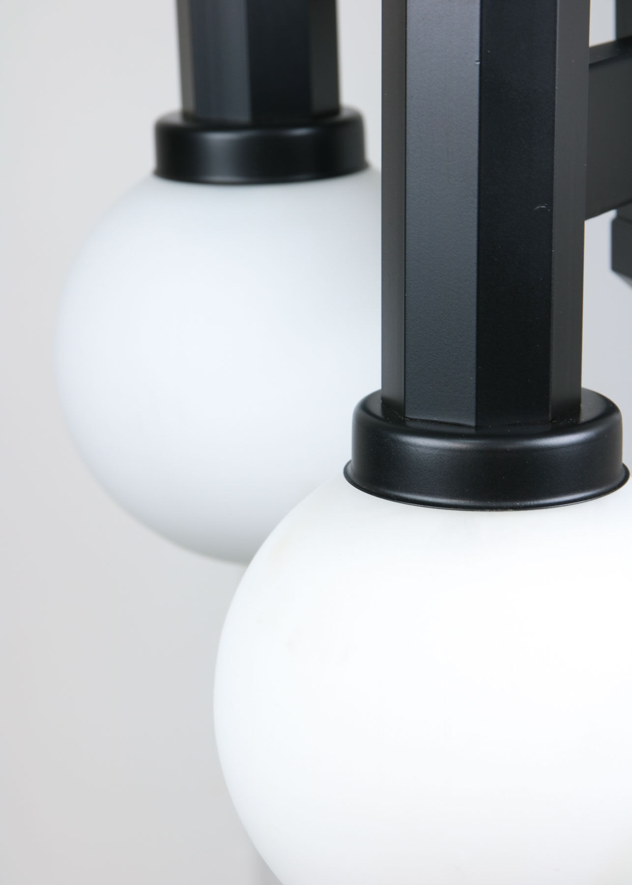 Vintage Geometric Black and Opaline Glass Ceiling Lamp