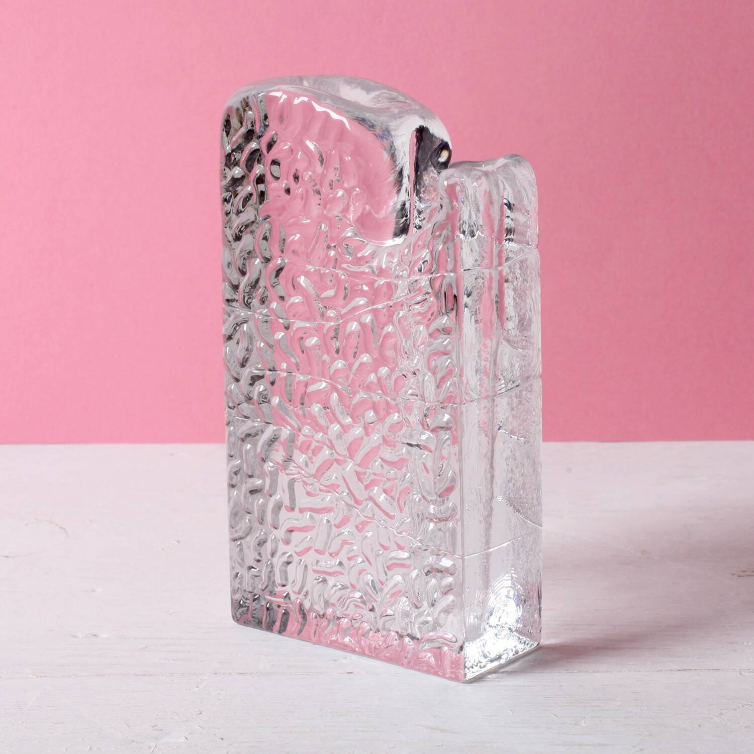 Mid-century Single Flower Textured Glass Block Bud Vase / Germany / 1960s