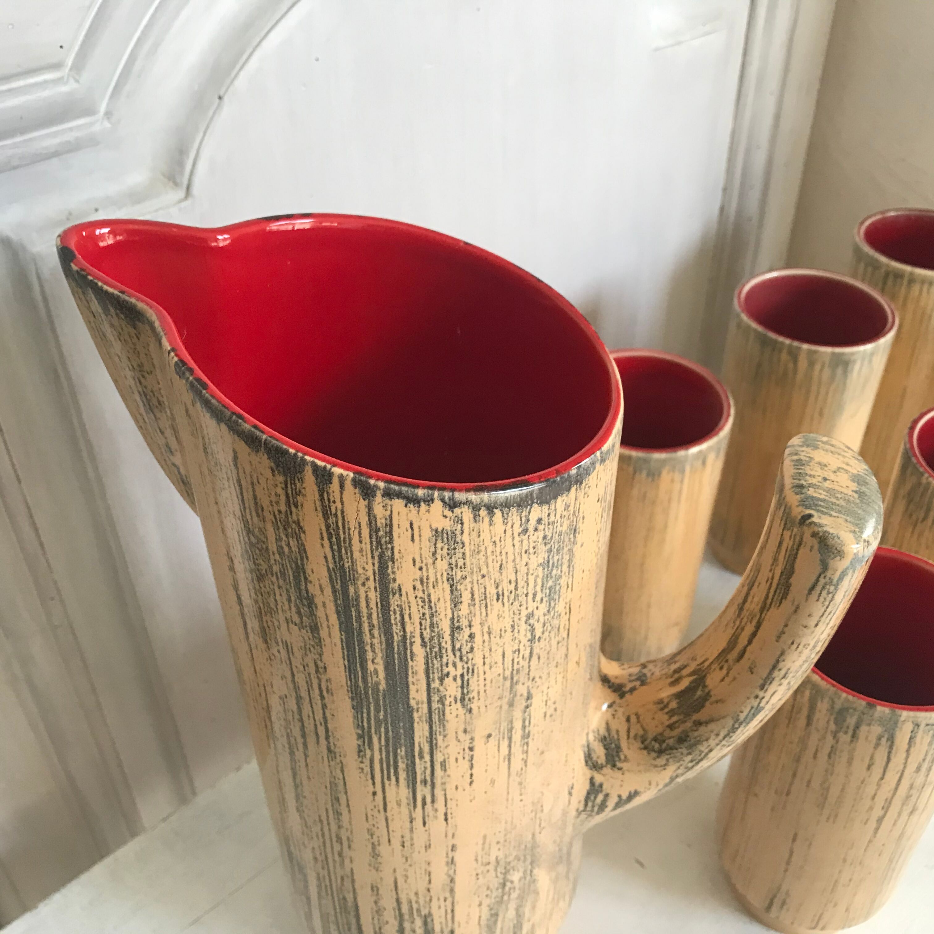 Pitcher and its 6 vintage ceramic glasses