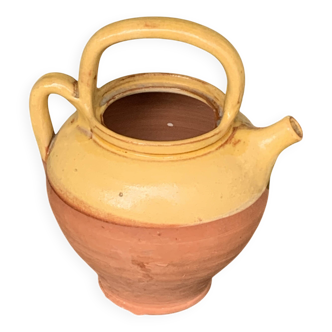 Gargoulette, Provencal jug in artisanal pottery and yellow enamel