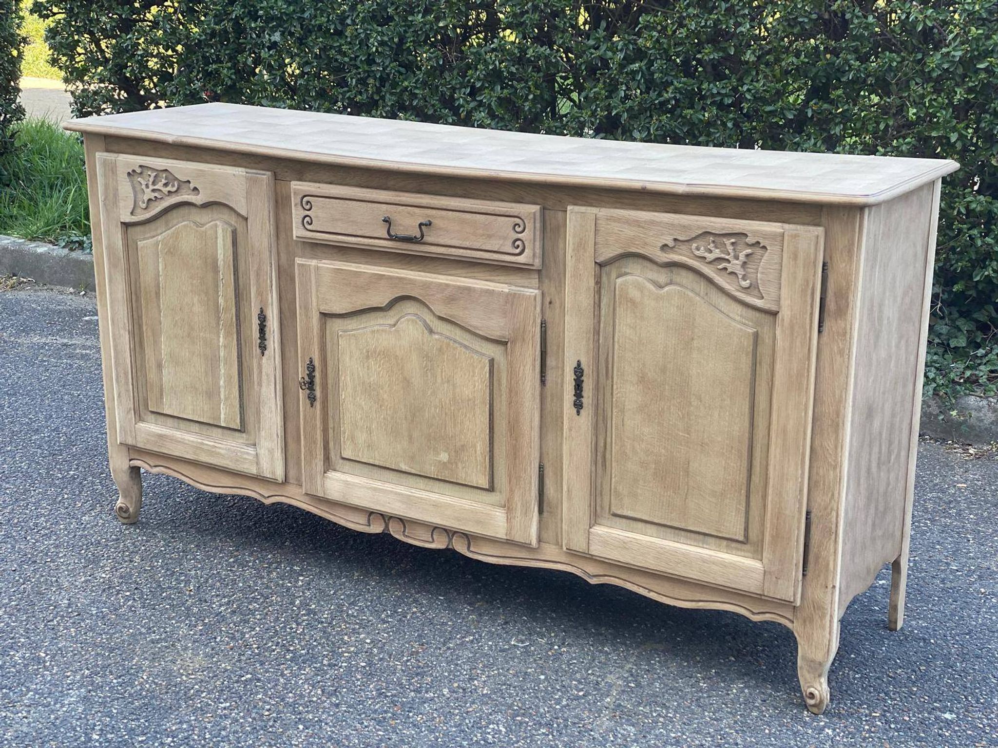 Louis XV sideboard renovated in raw oak and marquetry 3 doors 180cm