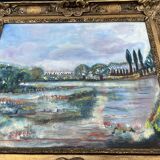 Very beautiful painting Landscape with reflections – M. de Moran 1996 with a 19th century frame
