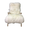 Vintage Art Deco white fluffy furry sheepskin bentwood armchair chair