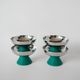set of 4 large stainless steel bowls and green plastic feet 1970