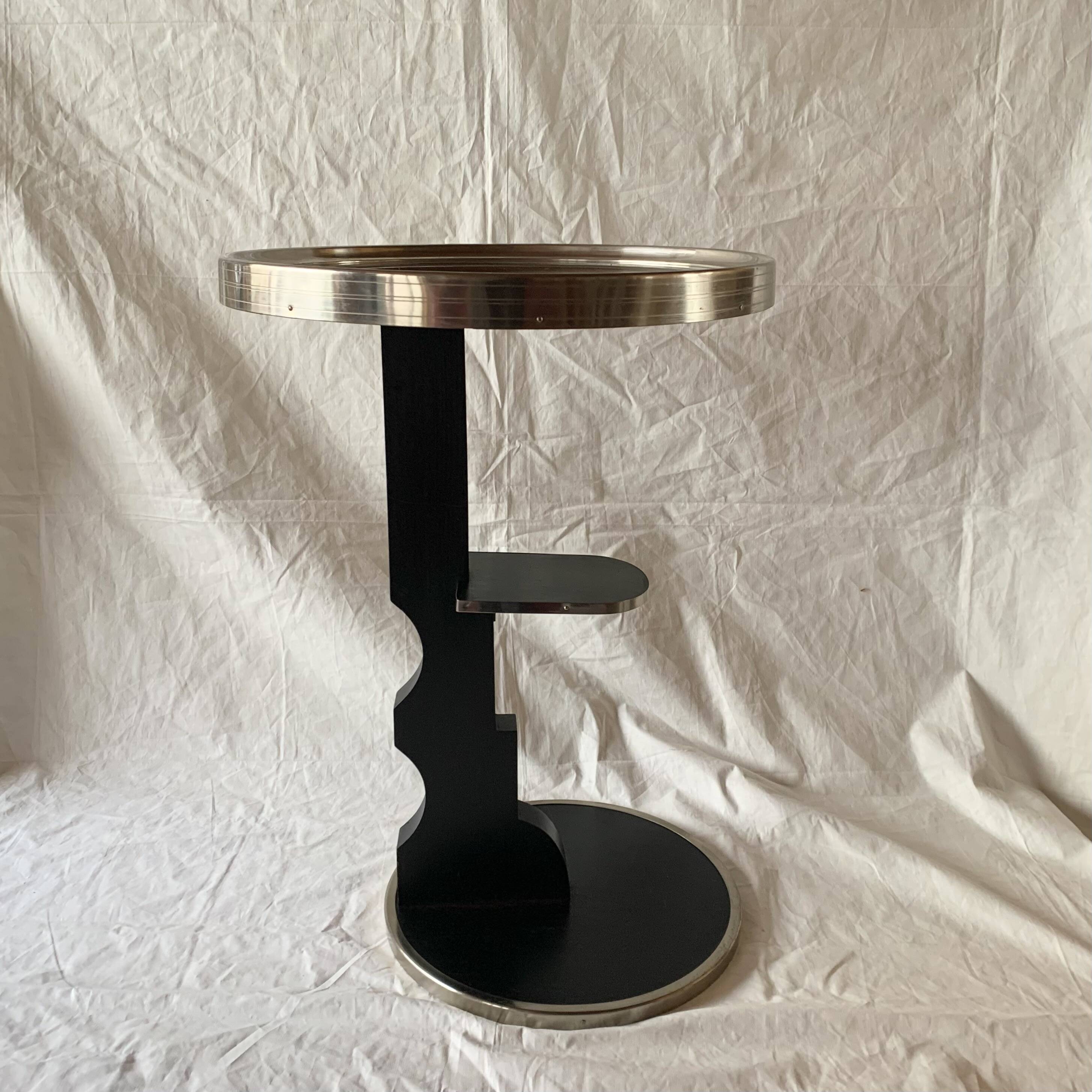Vintage side table in glass, wood and aluminum