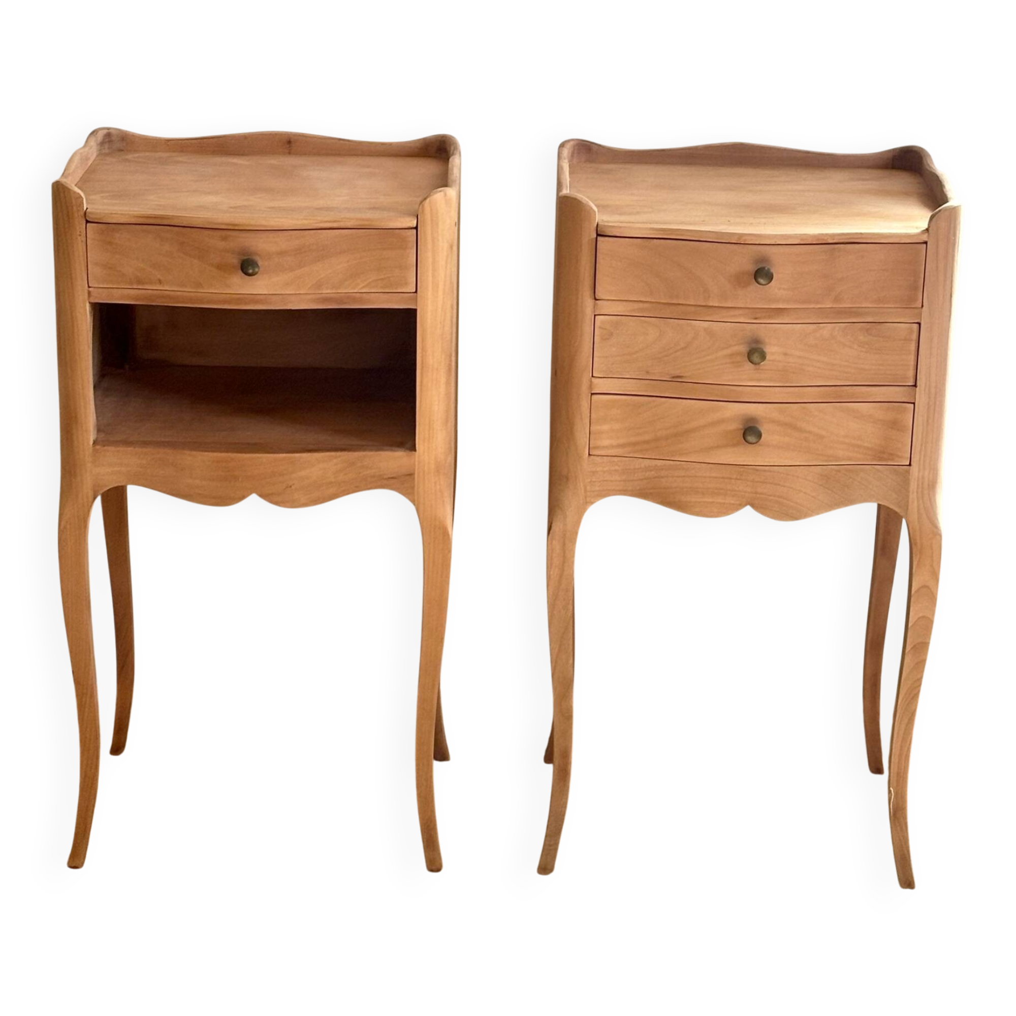 Pair of antique wooden bedside tables.