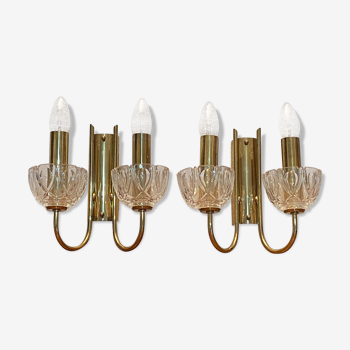 Pair of brass and vintage crystal sconces 1960