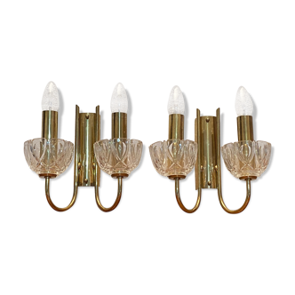 Pair of brass and vintage crystal sconces 1960