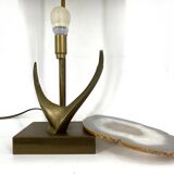Vintage brass agate slice table lamp, 1970s