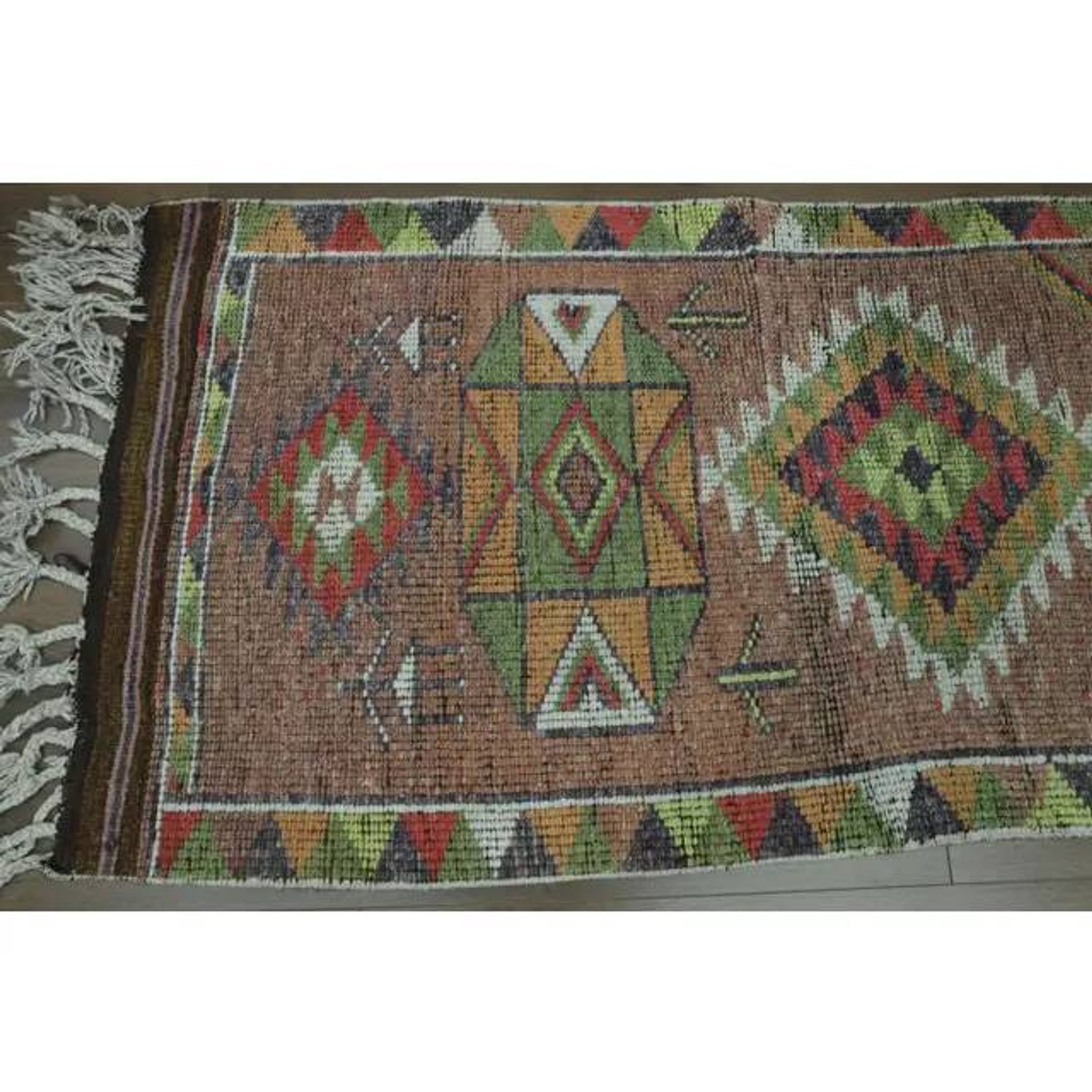 1970s Vintage Turkish Oushak Handmade Wool Cotton Orange Runner Rug 85x358