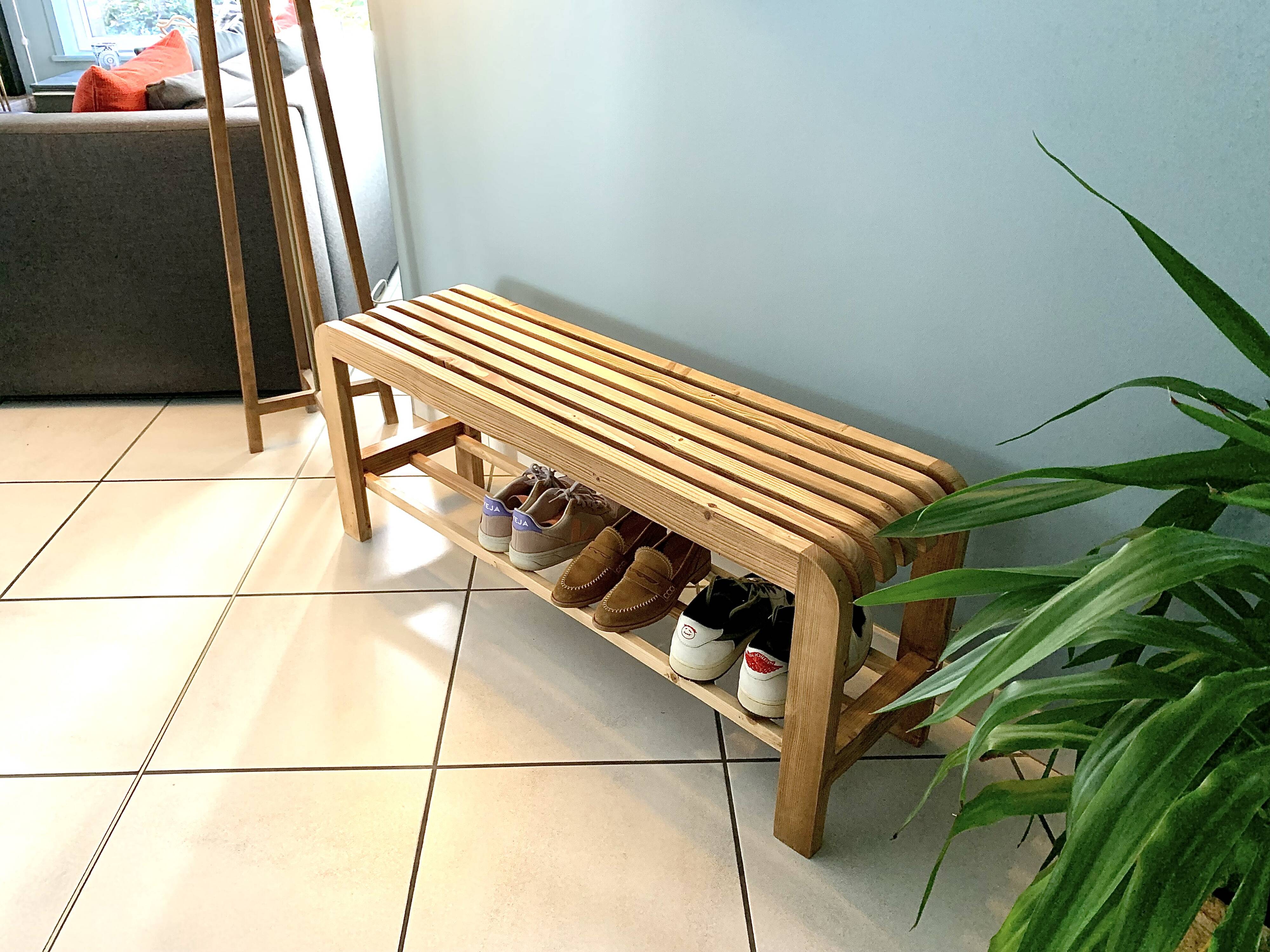 Recycled Solid Wood Shoe Bench with Storage – Ideal for Entryway or Hallway