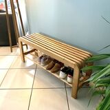 Banc à chaussures en bois massif recyclé avec rangement – Idéal pour entrée ou vestibule