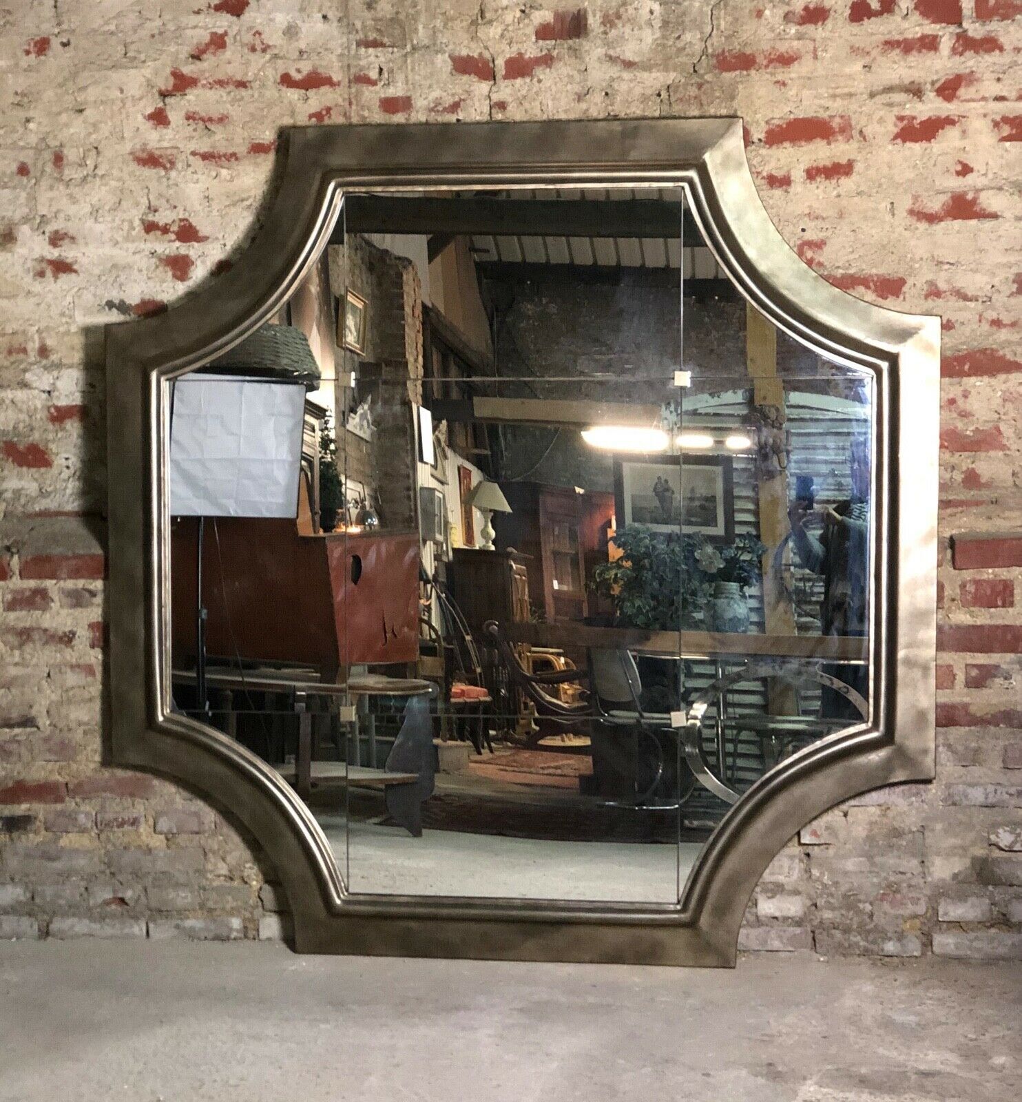 Square brewery mirror in metal champagne color 178 cm