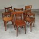 Set of 6 mismatched blond wood bistro chairs