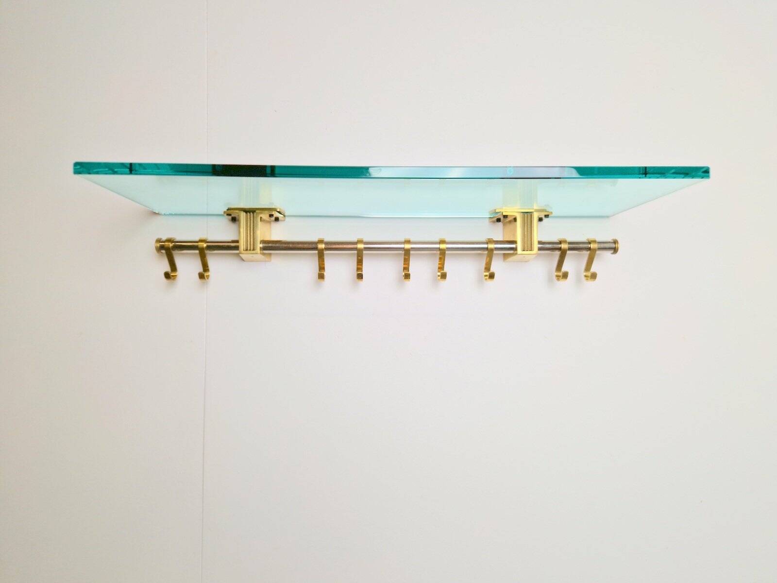 Brass and Glass R14G Wall-Mounted Coat Rack from Peter Ghyczy, 1980s