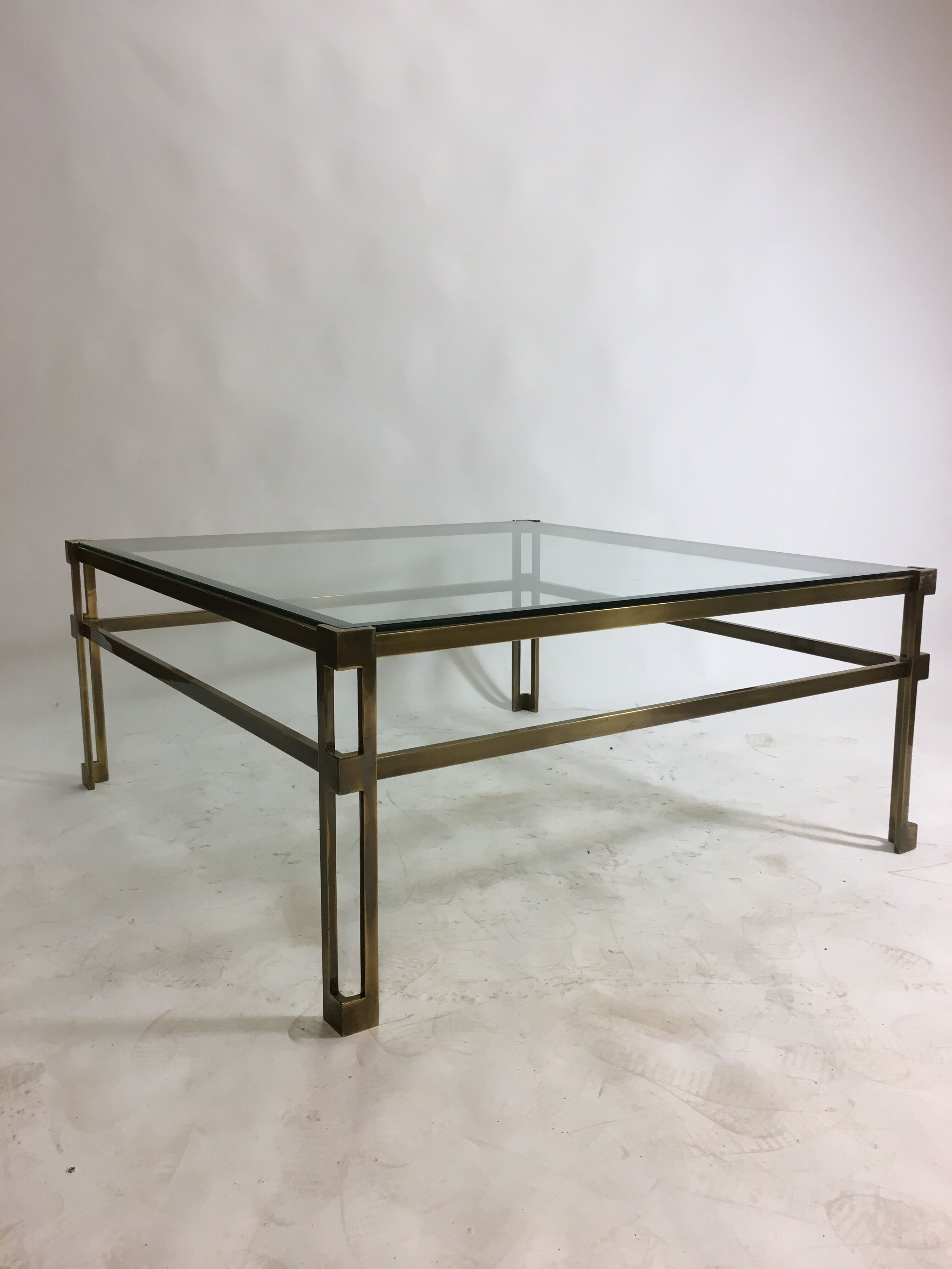 Vintage hollywood regency square brass coffee table