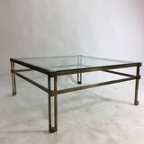Vintage hollywood regency square brass coffee table