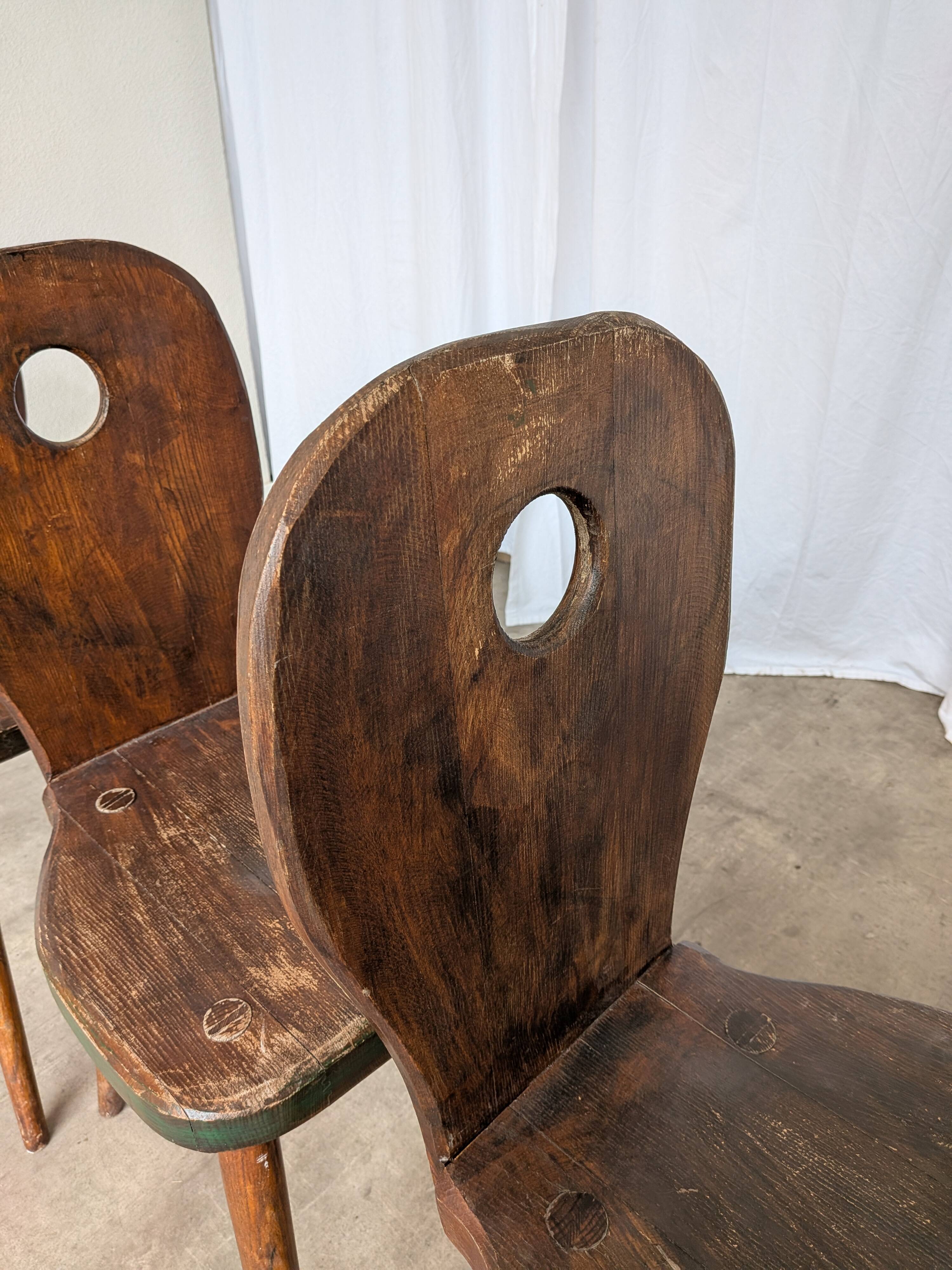 Set of 4 Vintage Brutalist Wooden Chair / Rustic Farmhouse Dining Chair