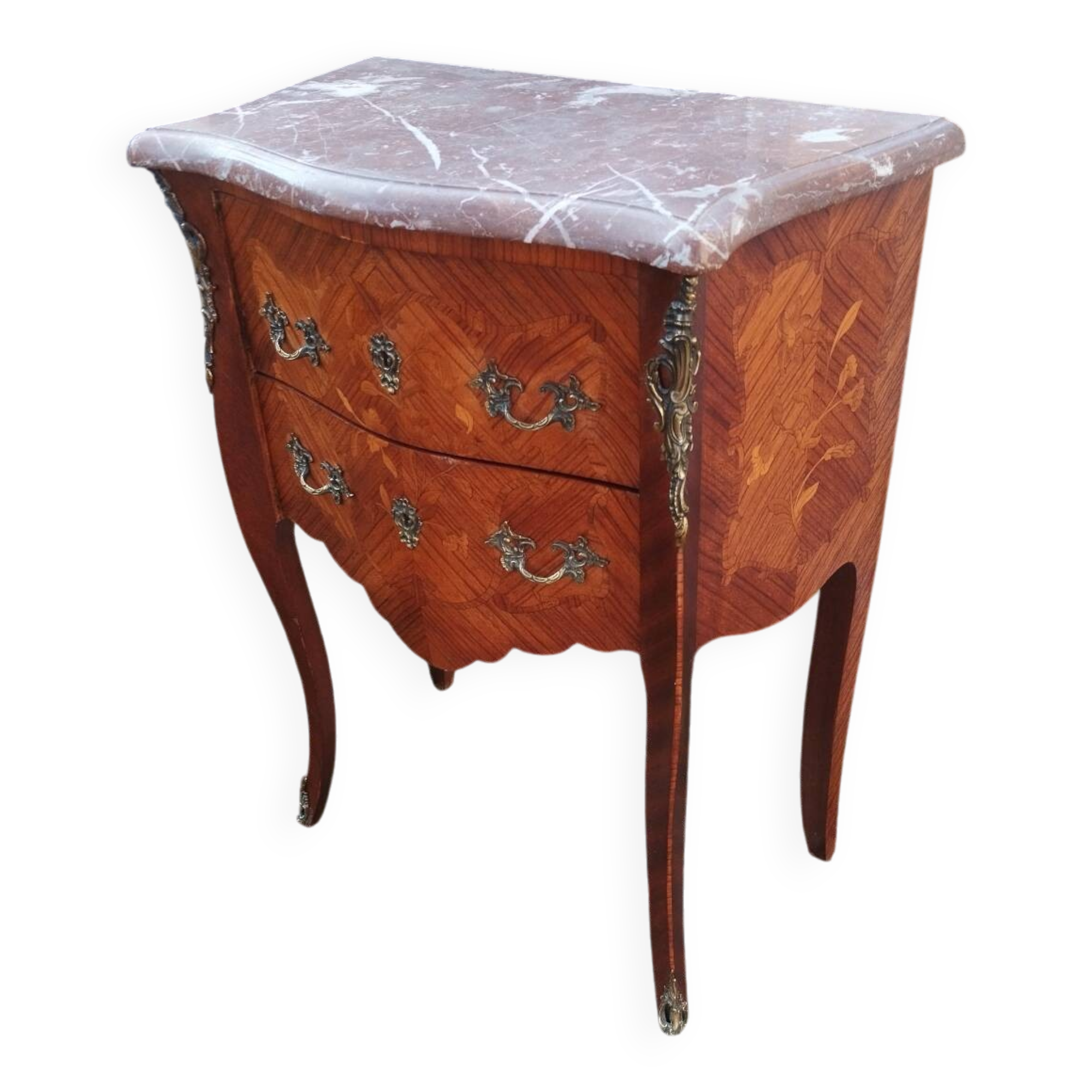 Antique Louis XV style chest of drawers with marble top