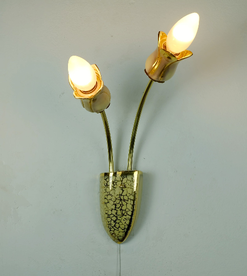 Mid century 2-light ceramic and brass sconce 1950s