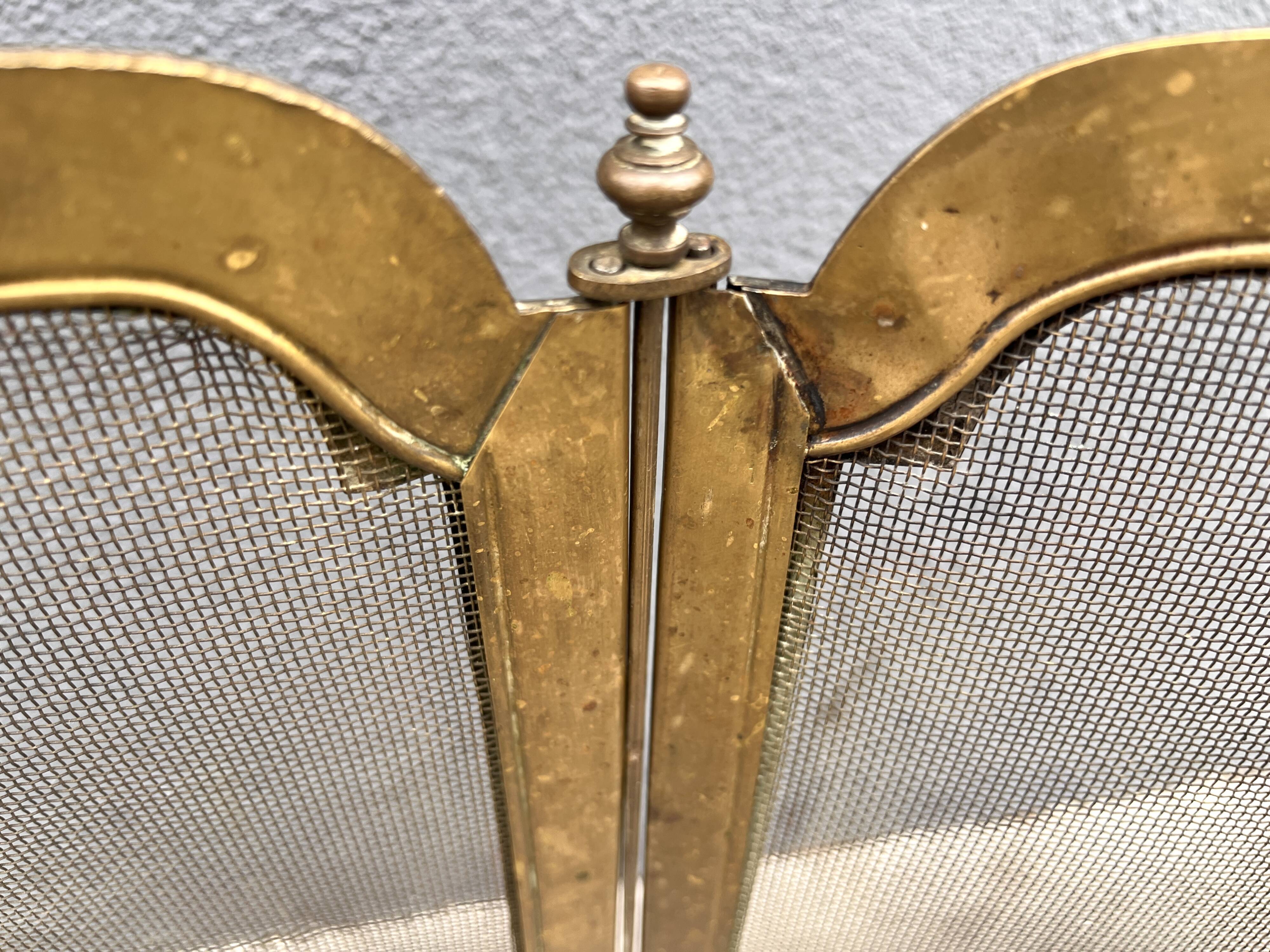 19th century Art Nouveau brass fireplace screen