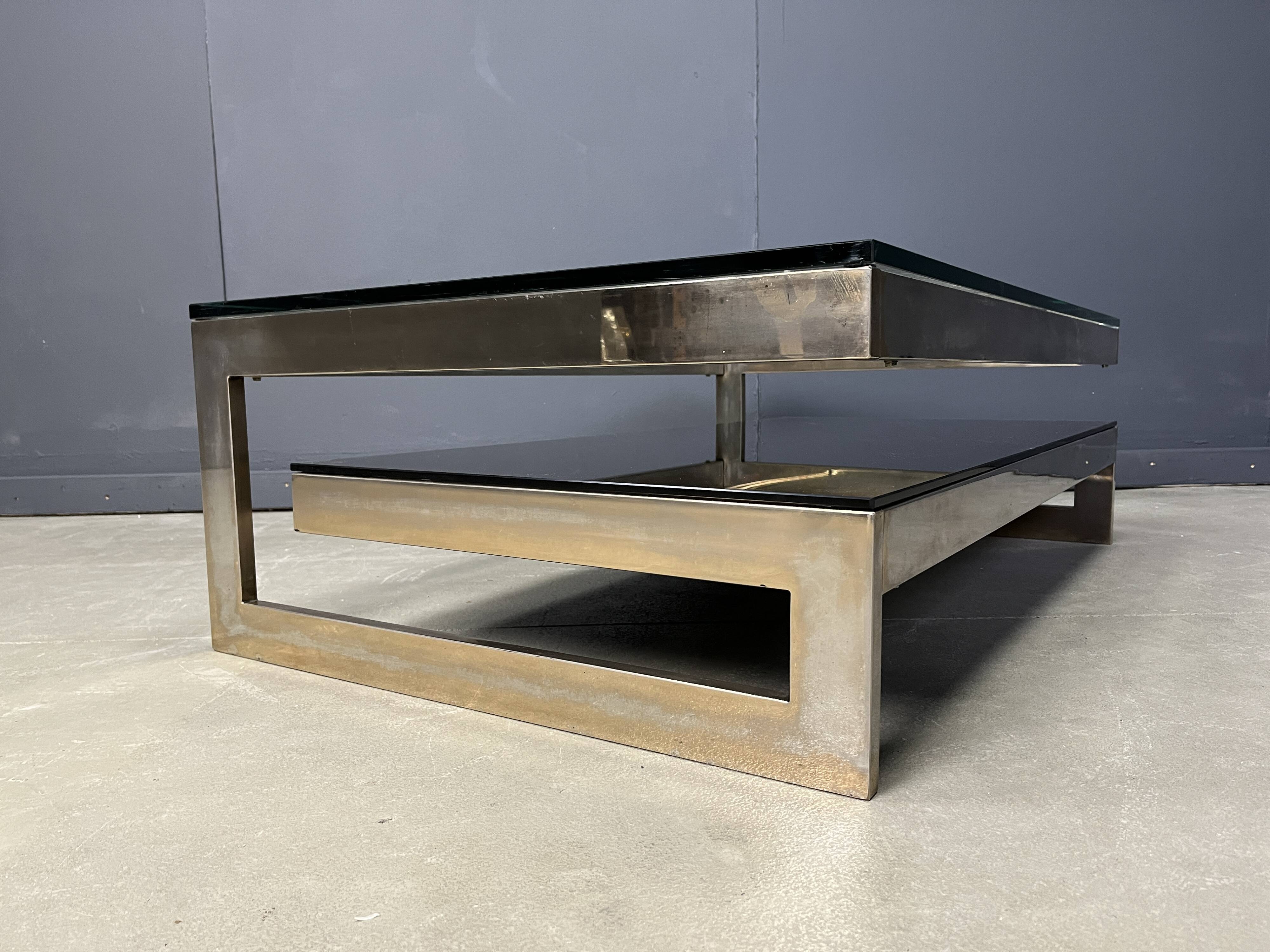 Vintage two-tiered coffee table in 23kt belgochrome, 1970s