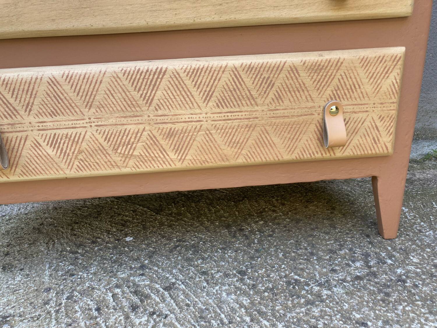 Beautifully restyled compact ethnic bohemian chest of drawers.