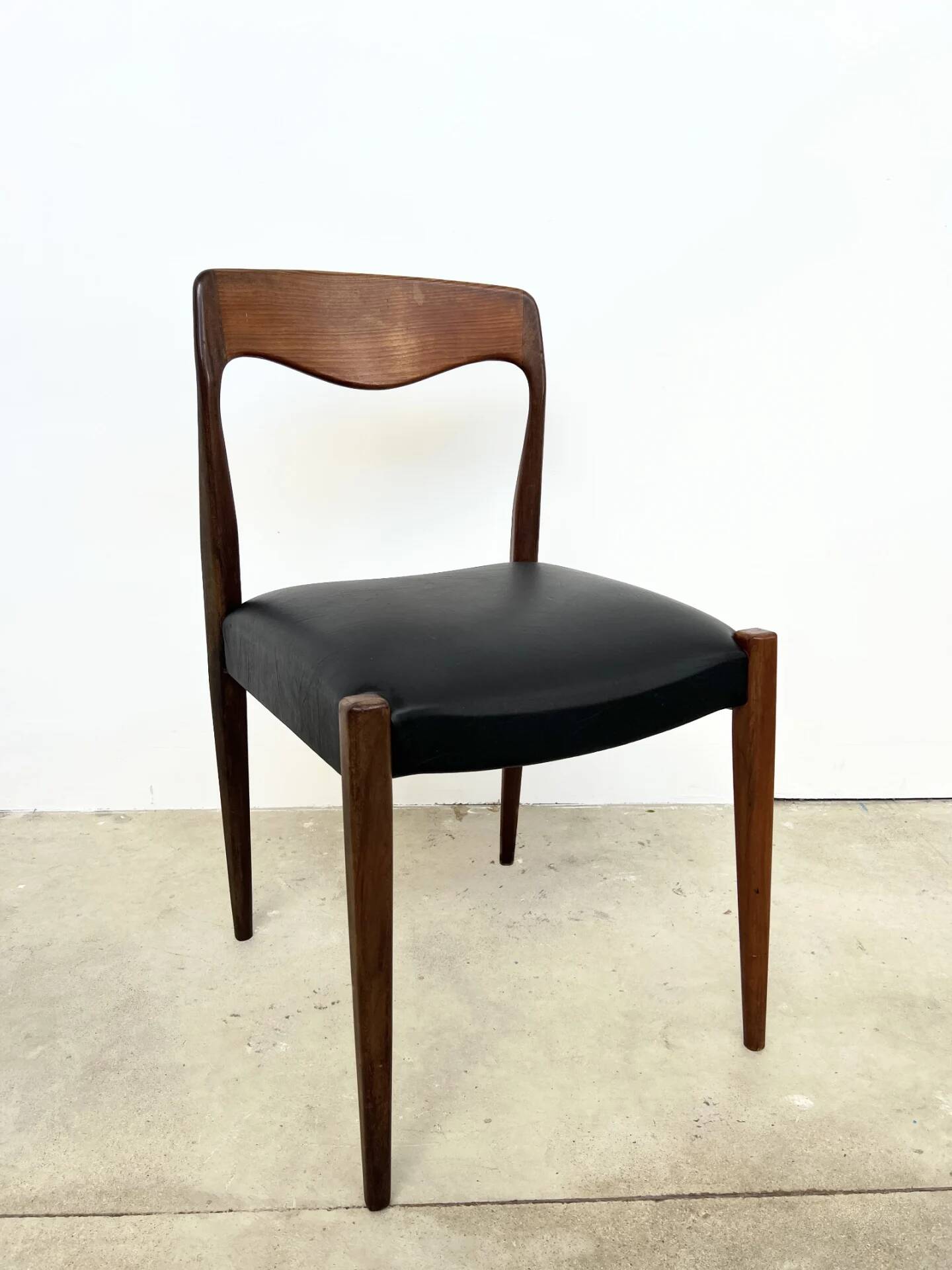 Scandinavian teak chair with black leatherette — Otto Møller style, 1960s
