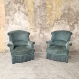 Pair of blue velvet toad armchairs