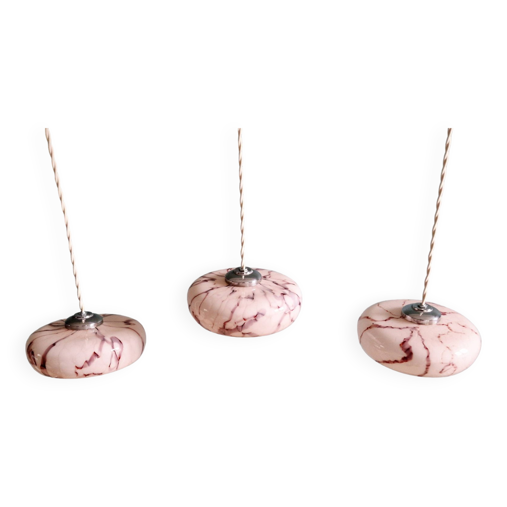 Set of 3 pendants in pink marbled opaline
