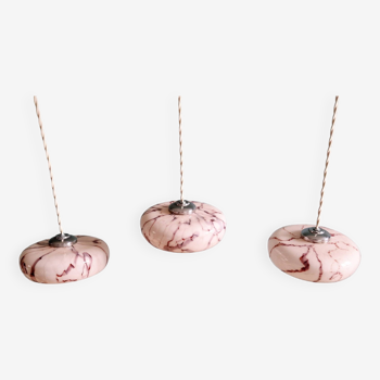 Set of 3 pendants in pink marbled opaline