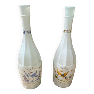 Pair of old glass bottles decor moustiers 18th century vintage kitchen