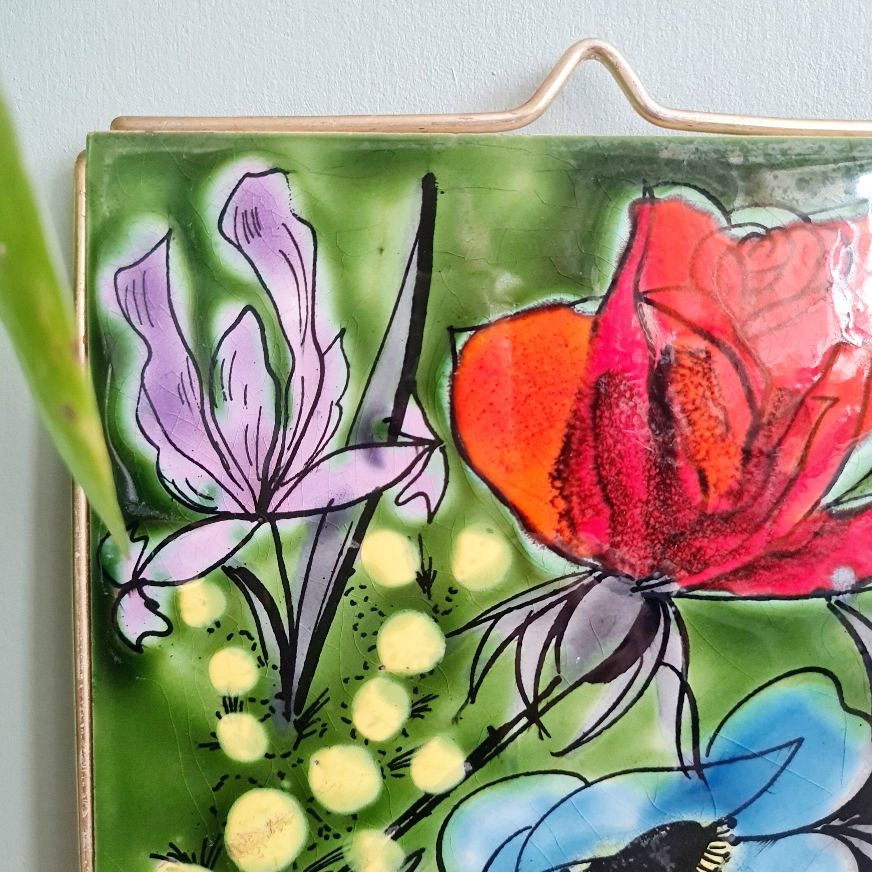 Carreau de céramique vintage Vallauris - Décor Floral