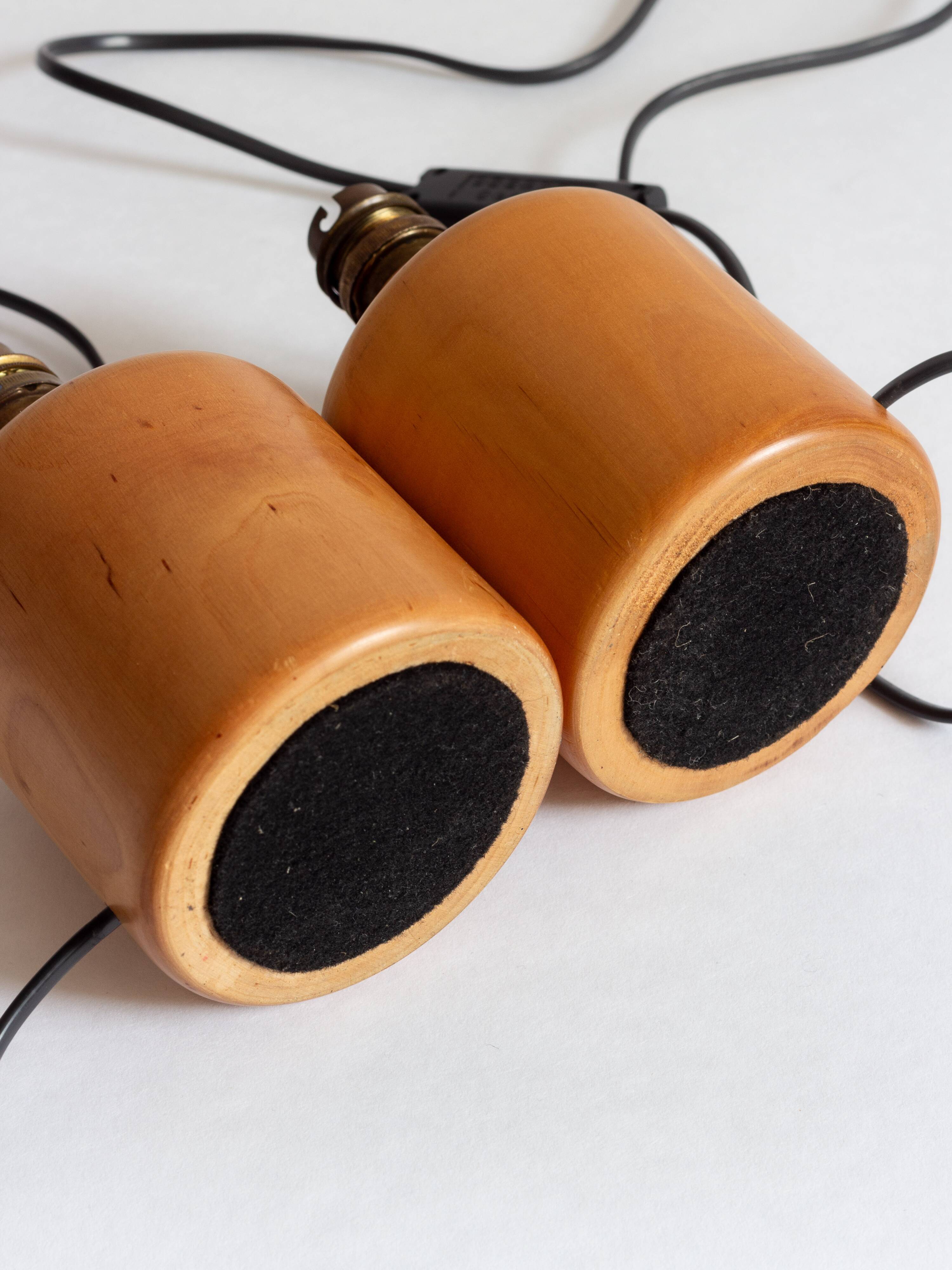 Pair of light wood table or bedside lamp bases, 1970s