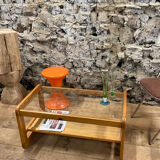 Coffee table in pine and glass Regain 1980