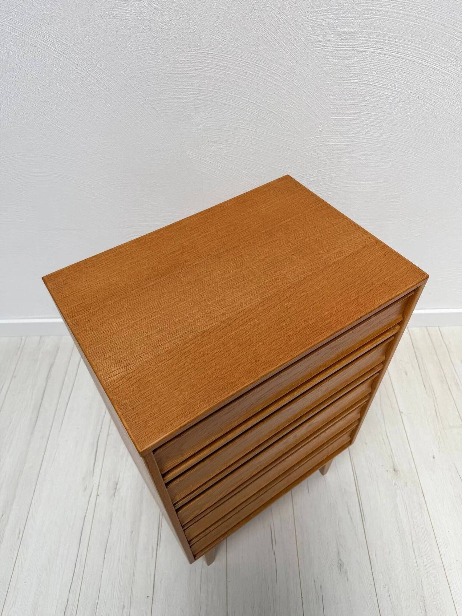 1960s vintage mid-century oak tallboy chest of drawers