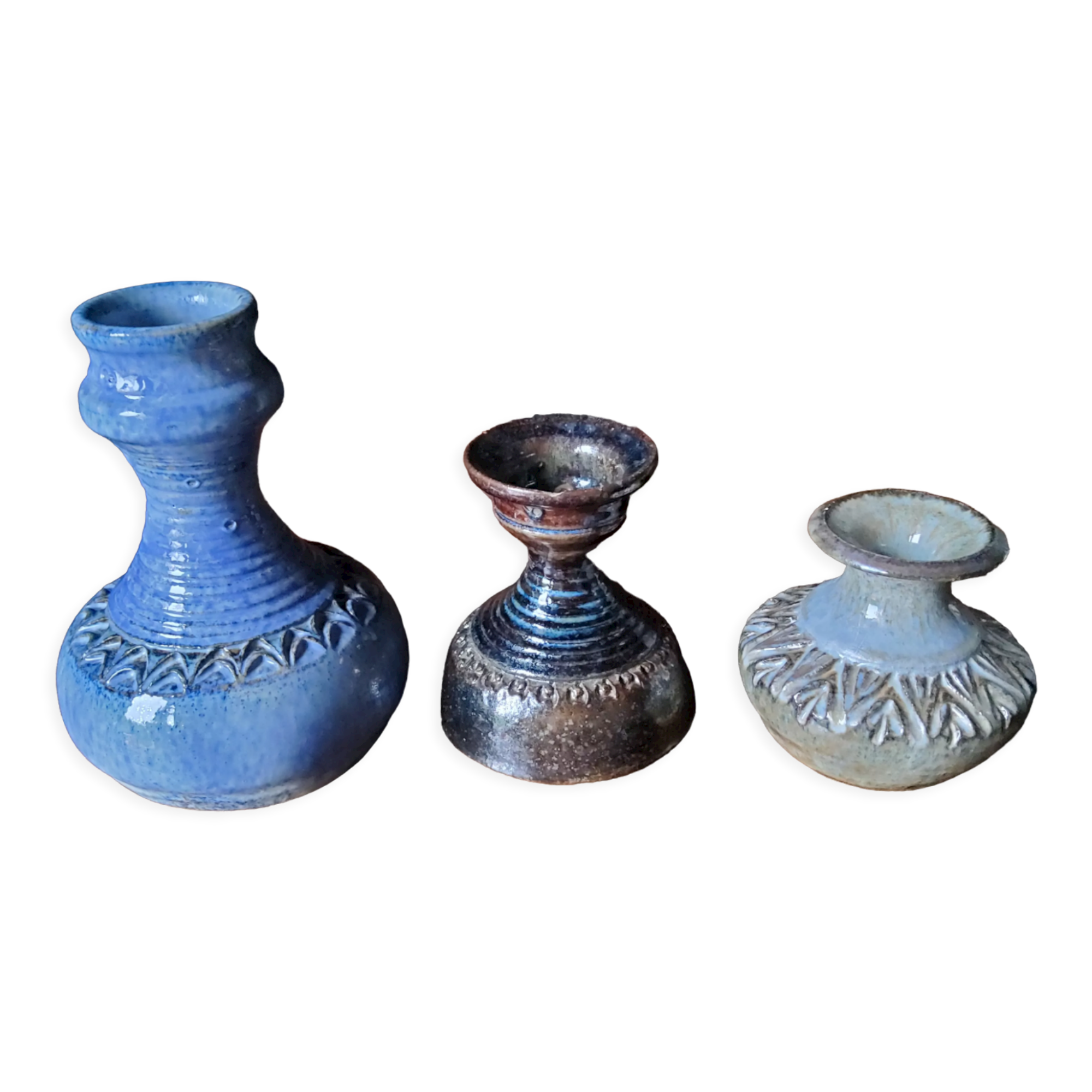 Trio of stoneware vases from the 70s signed and stamped