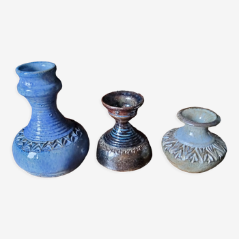 Trio de vases en grès des années 70 signés et estampillés