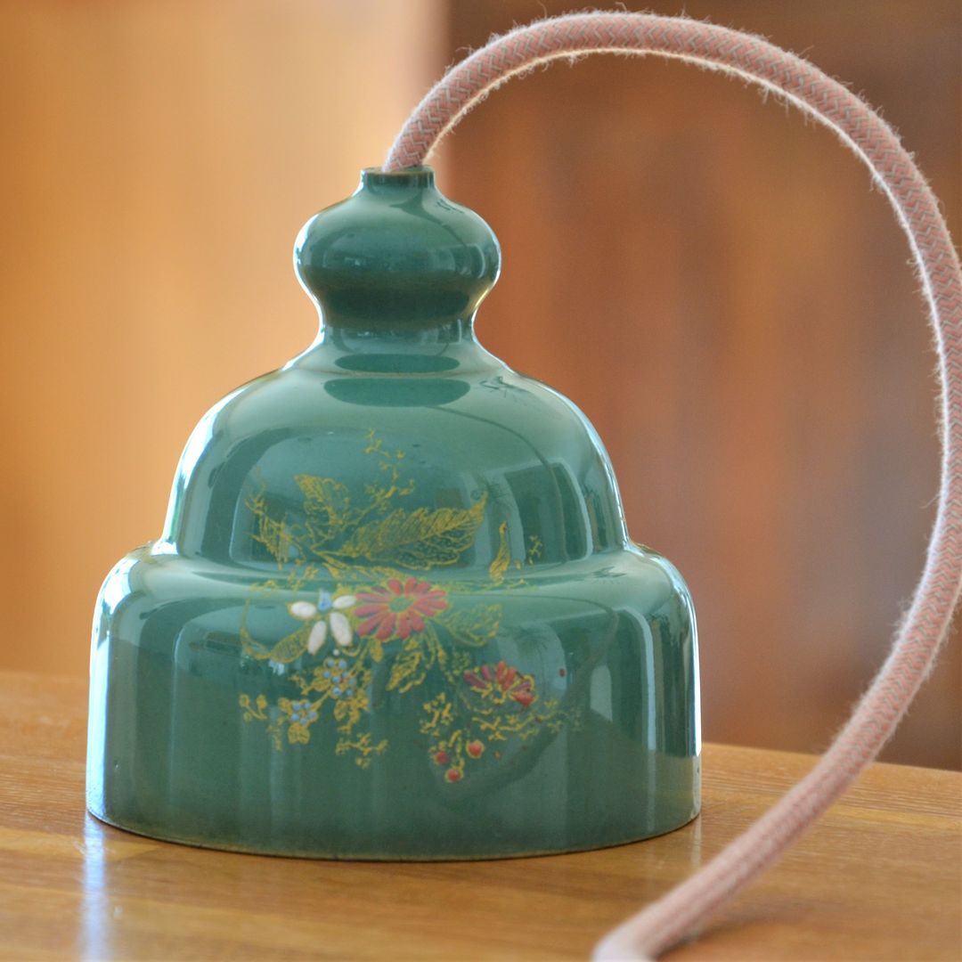 Green ceramic hanging lamp