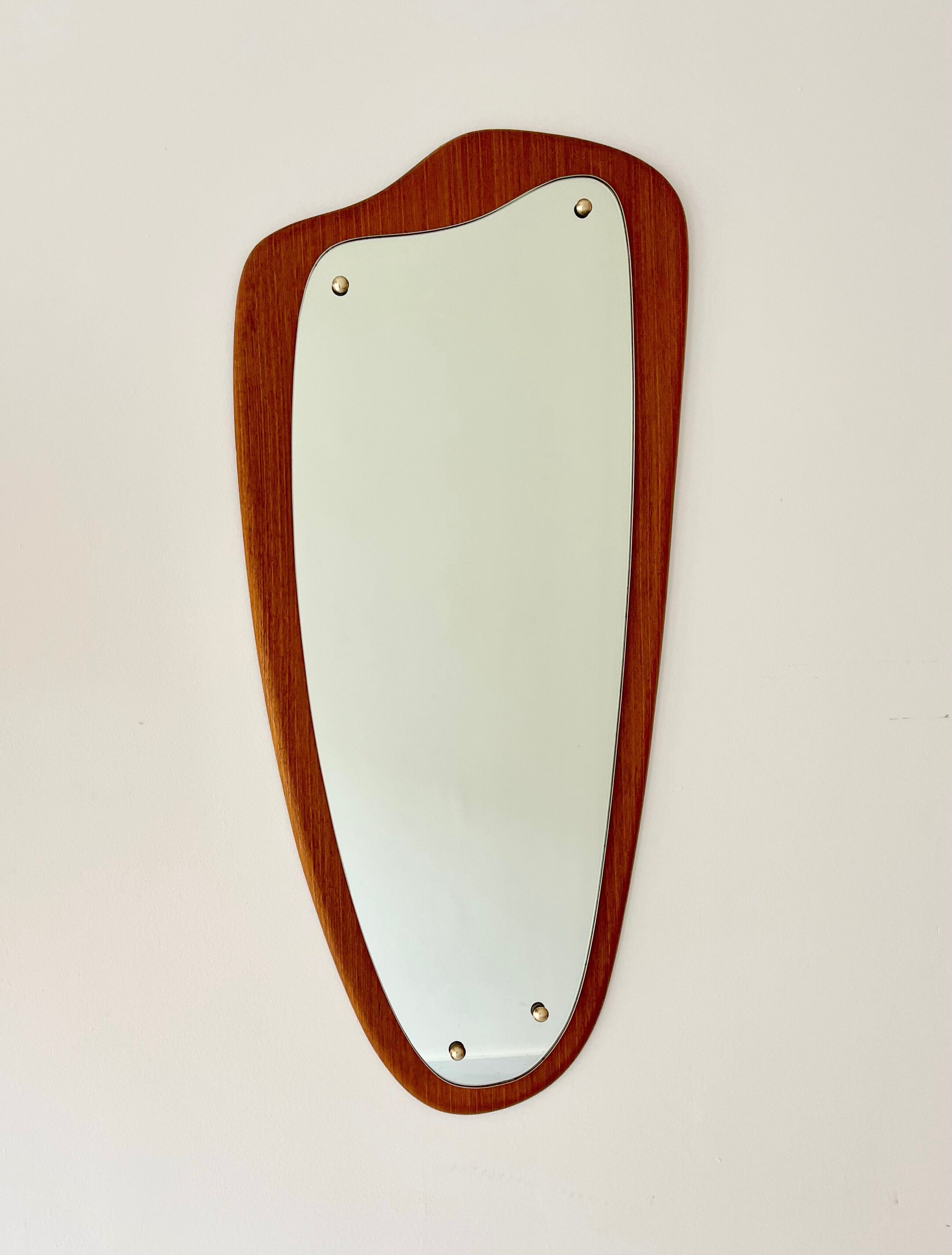 Vintage triangular wall mirror teak frame