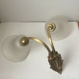 Double wall lamp in bronze and tulips in frosted glass