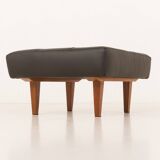 Mid century large ottoman in black leather, 1970s