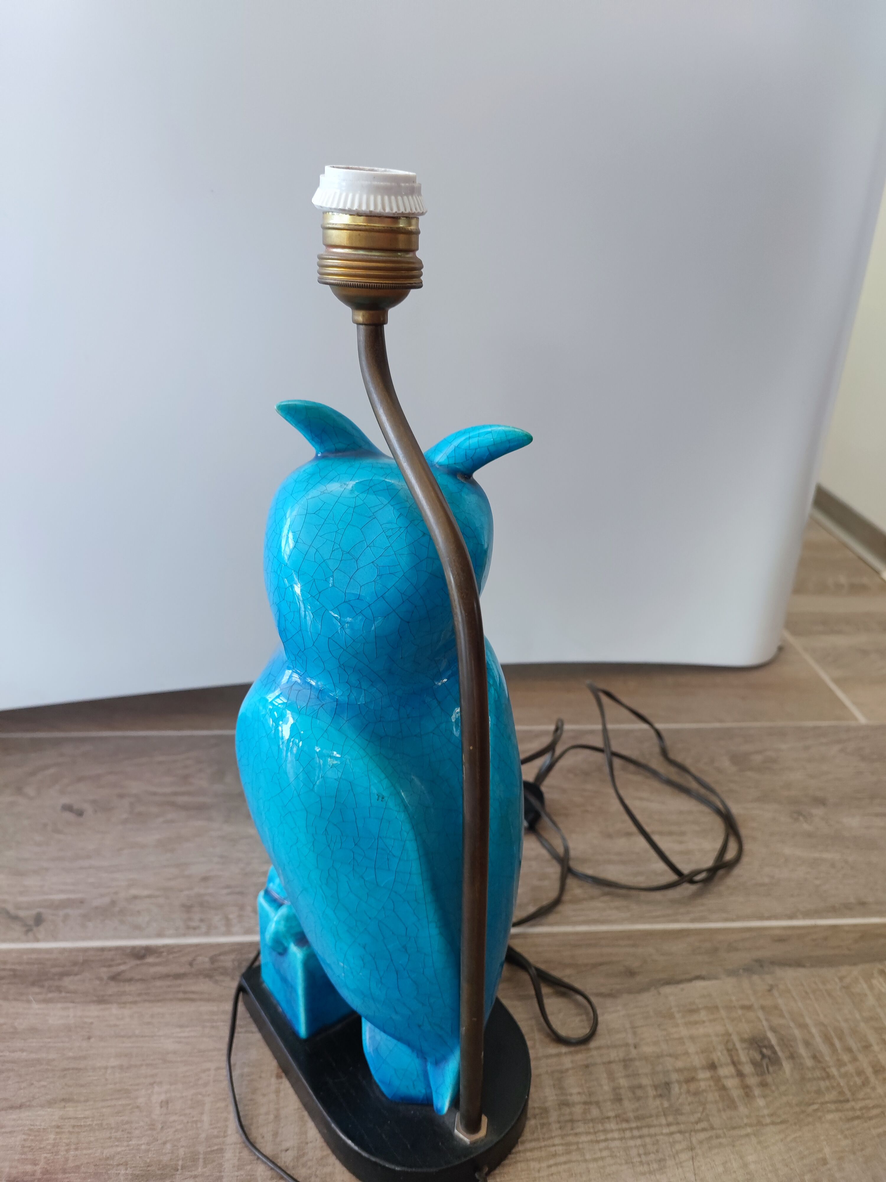 Turquoise cracked earthenware owl lamp