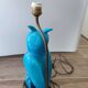 Turquoise cracked earthenware owl lamp