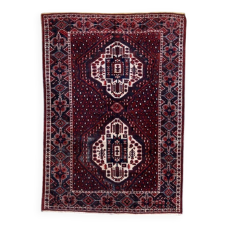 Vintage 1950s Persian Afshar rug, tribal double medallion, red field, 148cm x 211cm