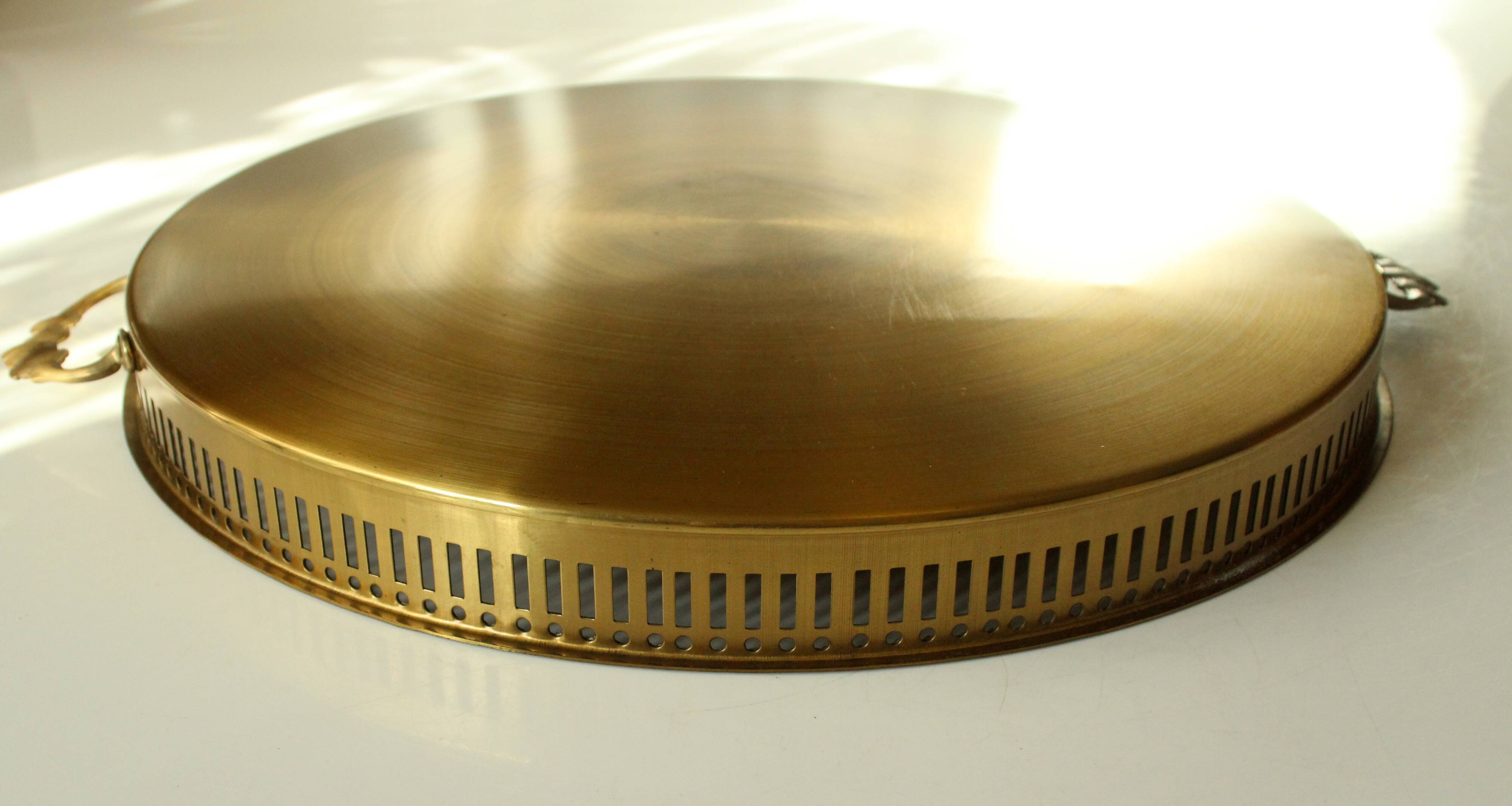 Solid brass tray with handles