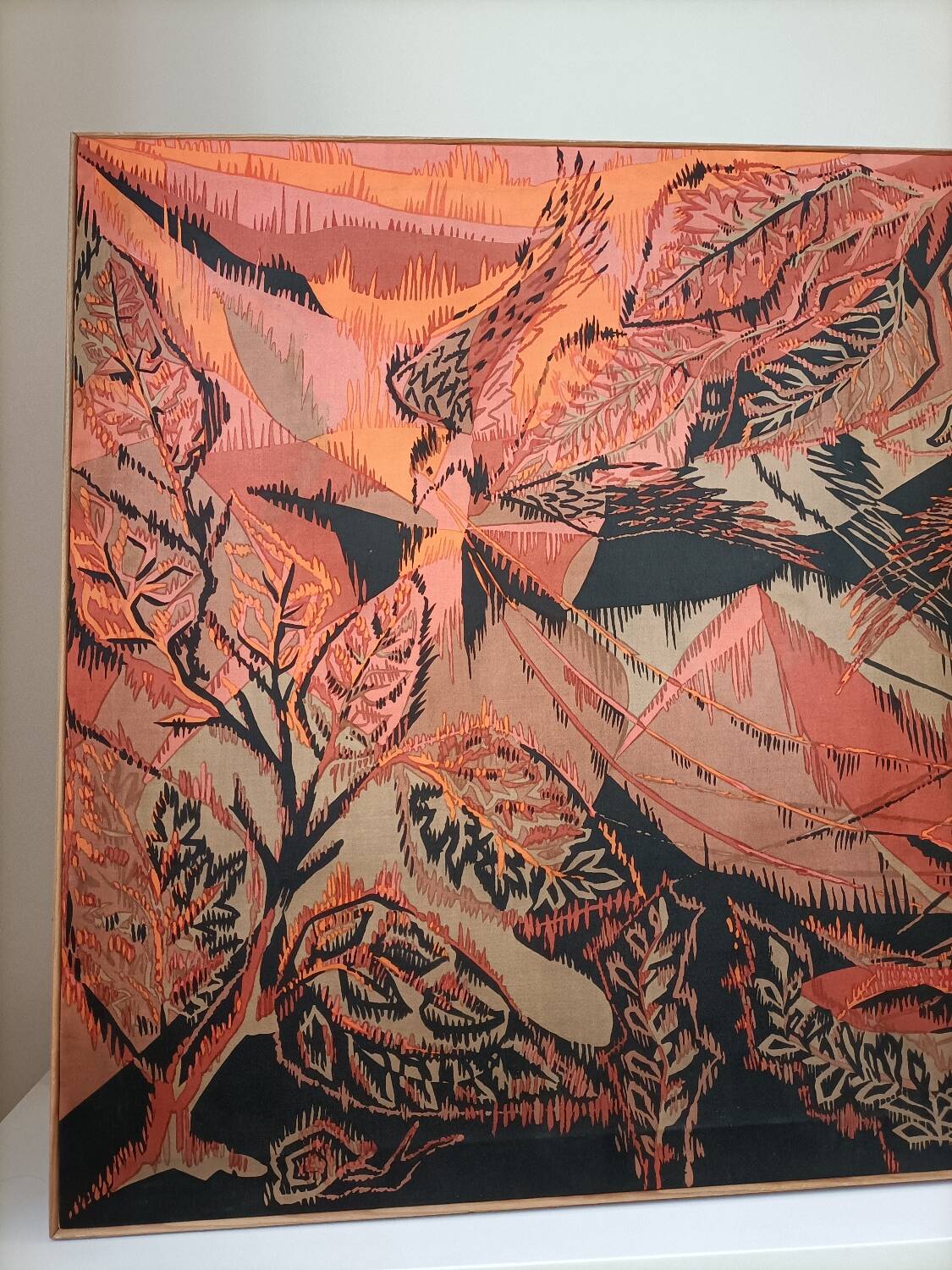 Tenture murale vintage oiseaux signée Roga