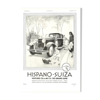 Affiche vintage années 30 Hispano Suiza Auto