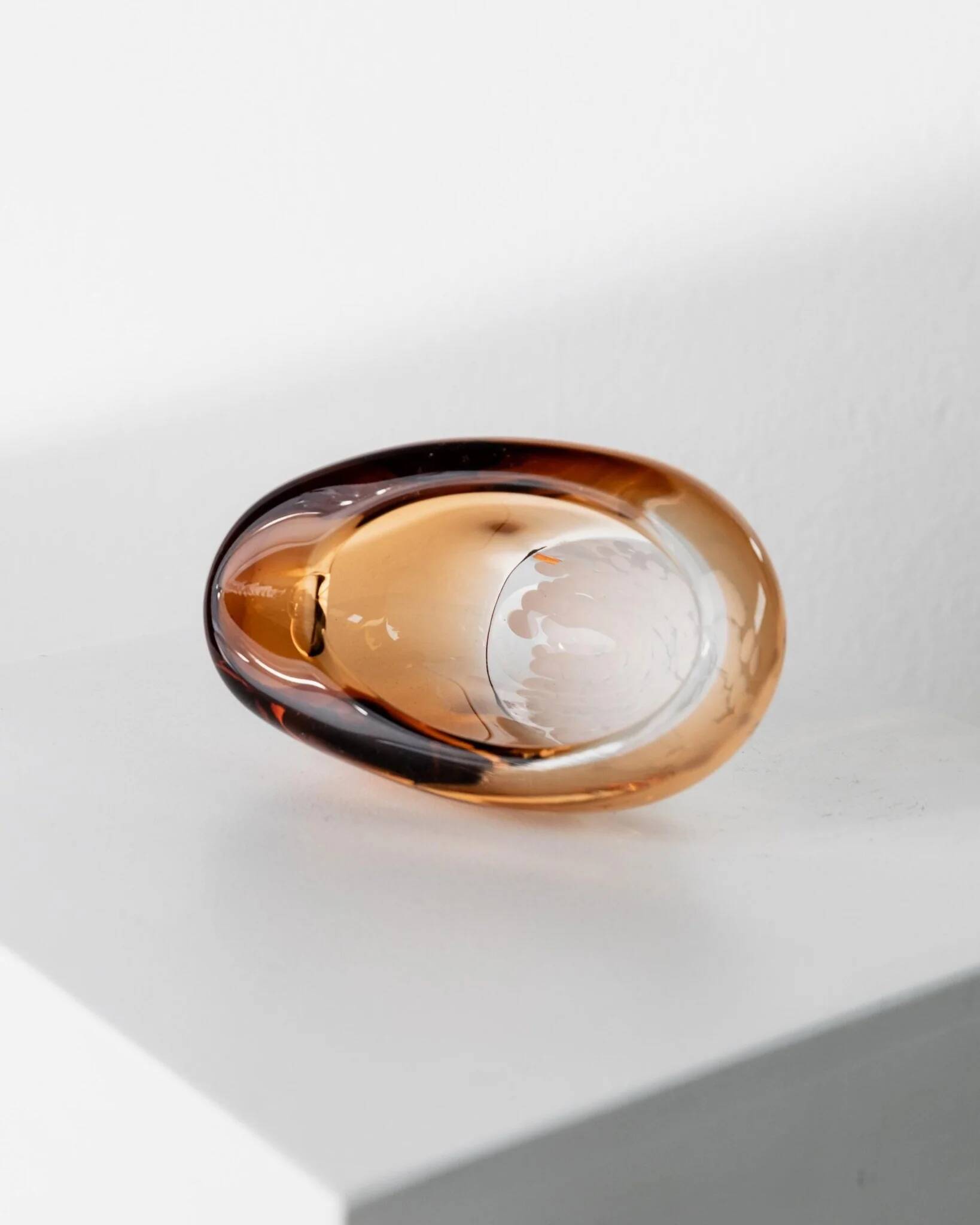 Orange Thick Glass Bowl Ashtray by Pavel Stejskal for Beranek Skrdlovice, 1970s Czech Vintage Decor