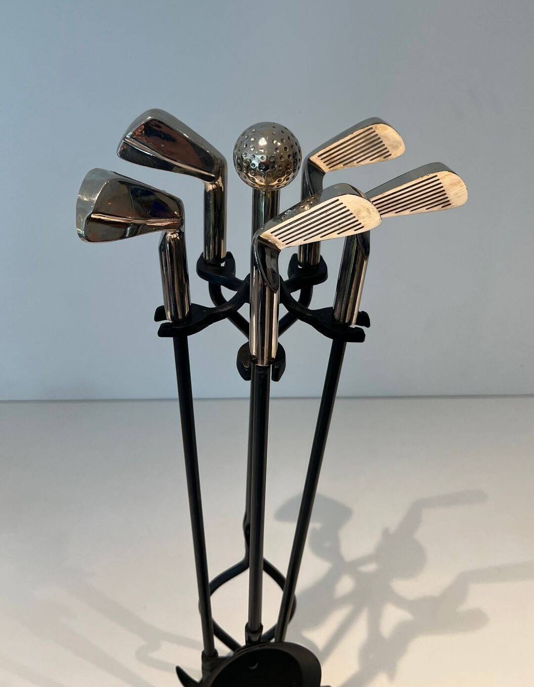 Fire Necessary Golf Model in Black Lacquered Metal and Chrome Golf Clubs